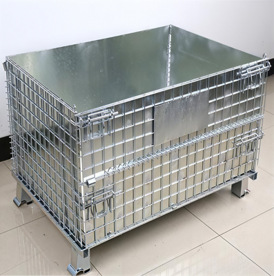 Fold Down Knockdown Collapsible Wire Mesh Storage Cage with Half Drop Gate and Hot-Dip Galvanized Finish