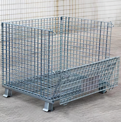 Fold Down Knockdown Collapsible Wire Mesh Storage Cage with Half Drop Gate and Hot-Dip Galvanized Finish